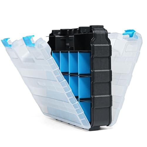 Image of ZAVIA Double Sided 34-Compartment Tool Box Organiser | Transparent Assortment Box for Hardware Adjustable Tool Storage Box with Removable Plastic Partitions | Lockable Screw Box for Small Tools