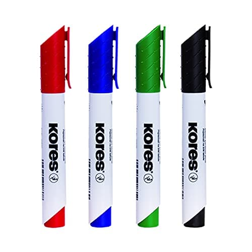 Image of Kores - K-Marker XW2: Coloured Whiteboard Marker Pens with Chisel Tip, Dry Wipe and Low-Odour Ink, School and Office Supplies, Set of 4 Assorted Colours,green