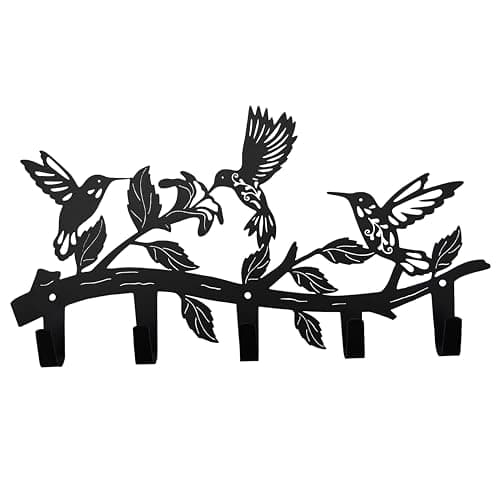 Image of VIVICOMFY Metal Hummingbird Coat Hooks Wall Art Decor-Hummingbird Hangers and Key Holder-Animal Theme Hooks Sweet Home Decor for Storage, Living Room, Hallway, Office (Black)