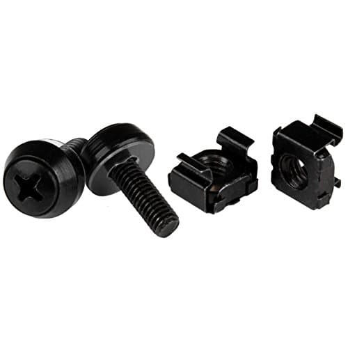 Image of StarTech 100-Pack M5 12mm Screws, Square Hole Cage Nuts and Installation Tool, Hardware Mounting Kit for 19" or 10" Server Racks, Cabinets and Enclosures, Black - TAA