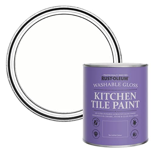 Image of Rust-Oleum White Water-Resistant Kitchen Tile Paint in Gloss Finish - Chalk White 750ml