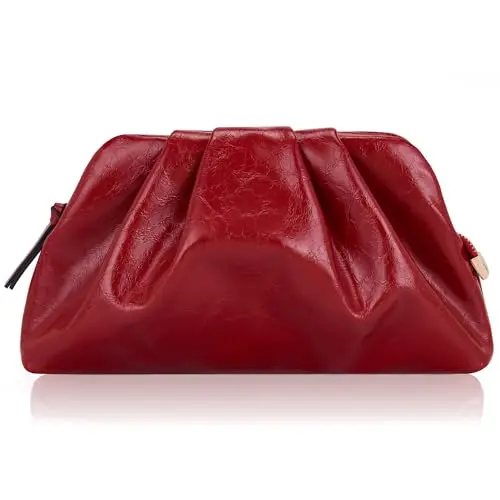 Image of Milisente Cloud Clutch Bag for Women PU Leather Pleated Dumpling Evening Bag Purse with Shoulder Strap(Red)