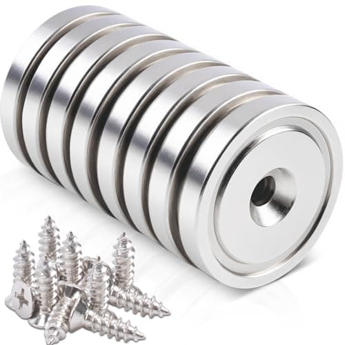 Image of 8 Pack Magnets 32 x 7 mm Neodymium Magnets with Hole and Capsule, Extra Strong Neodymium Magnet, Countersunk Pot Magnet with Screws