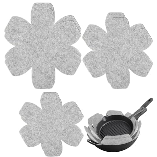 Image of HoAhaMay 3 Piece Pan Protectors, Pan Stacking Mats, Pan Protectors, 3 Different Sizes of Pan Protectors Felt, Adjustable Non-Slip Insulation Mats for Pan Pot Bowl Protection from Scratches (Grey)