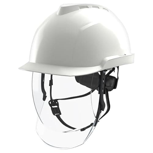 Image of MSA V-Gard 950 Electricians Helmet White with Faceshield Ratchet ARC Flash