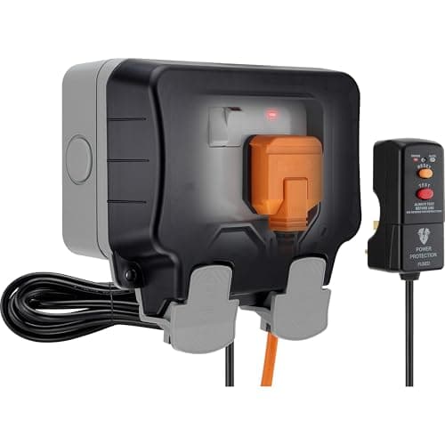Image of BG Electrical Outdoor Double Switched Wall Plug Socket Kit with RCD Plug and 3 Metres of Cable, Weatherproof, Nexus Storm, Grey, IP66 Rated, WP22KIT/3