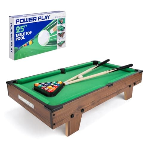 Image of Power Play | Pool Table Game, Portable Wooden Classic Games Table, Indoor Outdoor Game for Kids and Adults, Brown 25inch