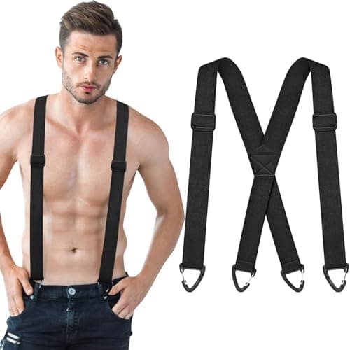 Image of beueyfr Heavy Duty X-Back Work Braces, Adjustable Suspenders with Snap Hooks, Non-Slip Secure Fastening for Tradesmen & Builders - Black