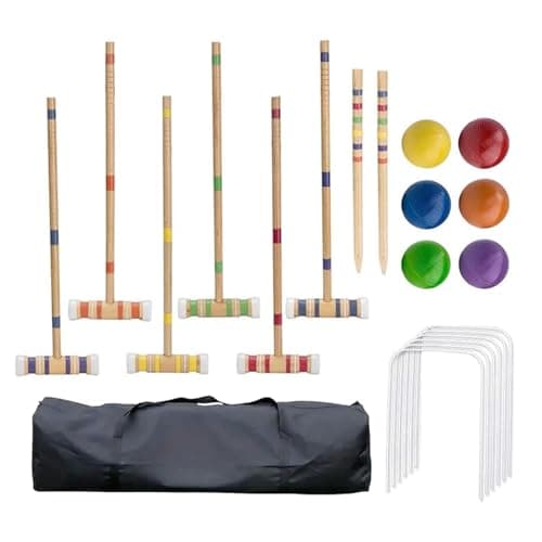 Image of Croquet Set, 6-Player Wooden Croquet Set, Kids Traditional Outdoor Family Garden Game with Mallets Balls Hoops Sticks & Storage Bag, Wooden, Versatile Outdoor Fun for Kids Adults Family & Friends
