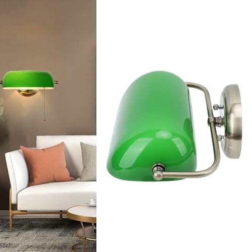 Image of Blanketswarm Decorative Banker Lamp Green Banker Wall Lamp,with Pull Switch Adjustable Handmade Green Glass Shade,Vintage Indoor Wall Sconces for Bedroom Dining Room Living Room