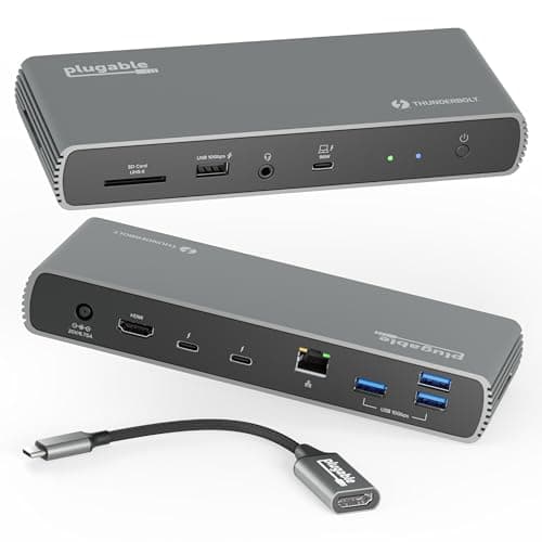 Image of Plugable Thunderbolt 4 Docking Station | TAA-Compliant Dual Monitor Laptop Dock for Mac & Windows | 3x Thunderbolt Ports, USB-C to HDMI Adapter, 100W PD, 2.5Gb Ethernet, 4x USB-A 10Gbps (TBT4-UDX1)