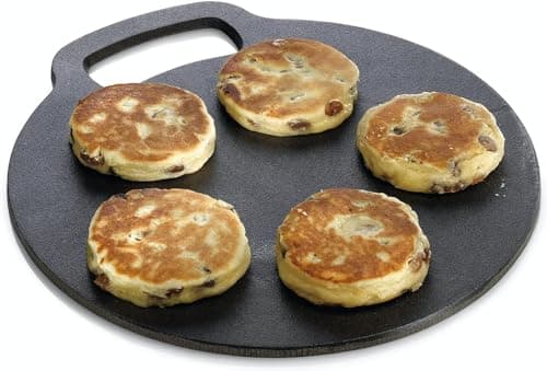 Image of KitchenCraft Baking Stone Tray, Non Stick, for Oven or Hob, for Pizza, Bread, Pancake and Other Recipes in Gift Box, Round, Cast Iron, 27 cm x 6.5 mm