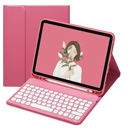 Image of Disonbeir Keyboard Case for iPad Mini 5th Generation Mini 4 (7.9") Cute Round Key Wireless Removable BT Color Keyboard Cover with Pencil Holder (Dark Pink)