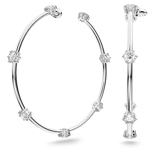 Image of Swarovski Constella Hoop, Pair of White Crystal, Rhodium Plated Hoop Earrings, from the Constella Collection