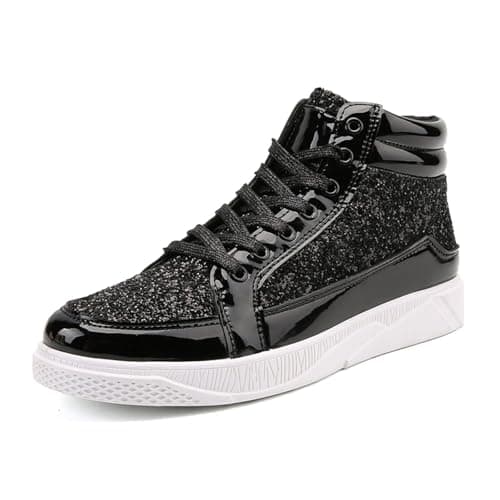 Image of Generisch 2025 Men's Fashion Bright with Sequins Thick Sole High Top Casual Shoes Comfortable Trainers, black, 7 UK