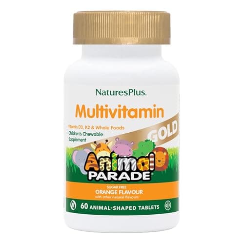 Image of NaturesPlus Animal Parade Gold Children’s Multivitamin - Fun Animal Shaped Chewable Multi for Kids - All Natural, Orange Flavour - Vegan, Gluten Free - 60 Chewable Tablets