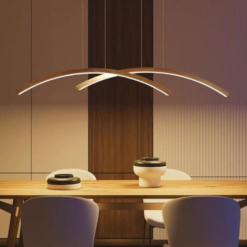 Image of Aleaty LED Wood Chandelier Dining Table Pendant Lamp Dimmable Pendant Lamp with Remote Control Height Adjustable Modern Dining Table Lamp for Living Room Bedroom Dining Room Wooden Lamp (L120cm)
