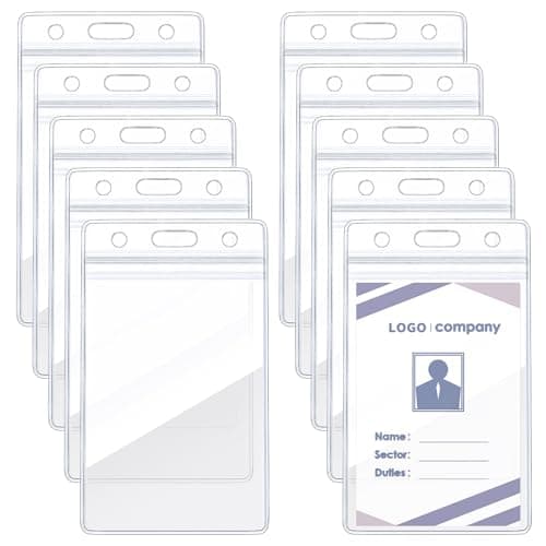 Image of 10 Pcs A6 Vertical Extra Large Portrait Clear ID Badge Card Holders Plastic Pocket Pouches 17 x 11.5 cm Card Sleeve Name Tag Badges ID Holder Holds 145 x 105 mm for Passport ID Cards Business Office