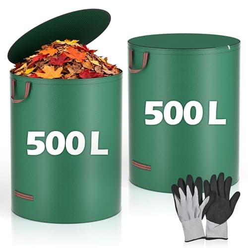 Image of Flaveano Garden Waste Bags With Handles, 2x500L Garden Bags Heavy Duty With Lid And Gardening Gloves