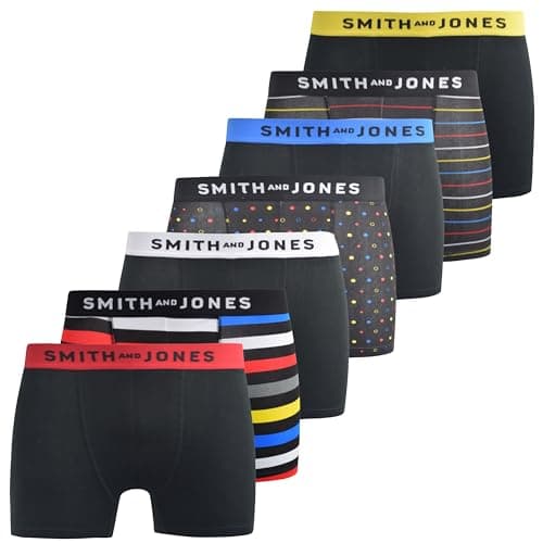 Image of SMITH & JONES mens boxers – multipack of 7, stretch cotton men’s boxer shorts, comfortable underpants for men, colourful and black underwear trunks, multi pack man briefs(XXL, Leland)