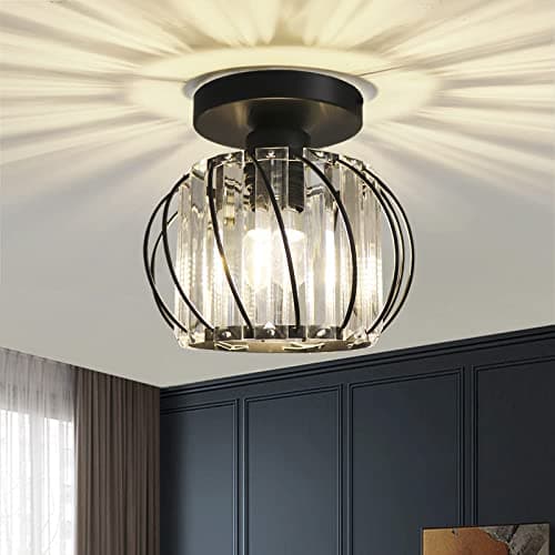 Image of Hudi Fyier Chandelier Crystals Ceiling Lighting Fixtures, Small LED Flush Mount Ceiling Light for Kitchen Hallway Dining Rooms Living Rooms Bar (Black)