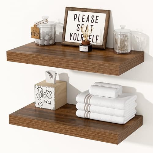 Image of 29.5cm Deep Floating Shelves for Wall, 40cm Walnut Floating Wall Shelves Wooden Wall Mounted Shelving, Extra Wide Storage Shelves for Kitchen, Bathroom, Living Room & Bedroom Organizer, Set of 2