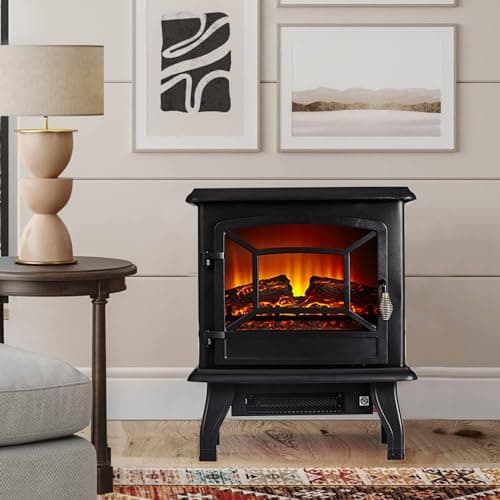 Image of Panana Freestanding Electric Stove with Heater Fire Place Flame Effect,Portable Fireplace Log Wood Burner Effect 1800W-2000W (Black, Style B) MC-ADFE07BK