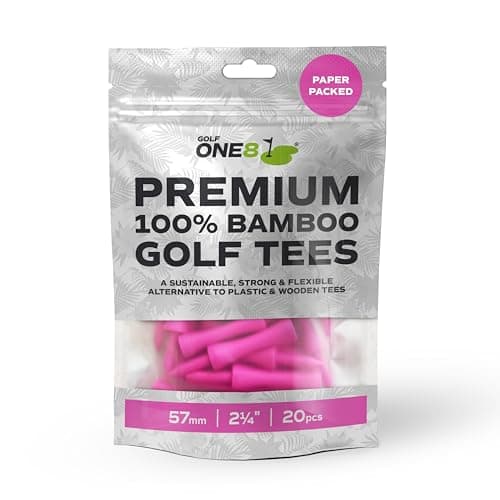 Image of Golf One8 Pink Golf Tees , 2 1/4" Inch - 57mm ,20 Tees , Premium 100% Bambo Pink Golf Tees , 100% Bamboo , 100% Sustainable , 100% Biodegradable