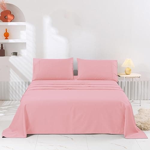 Image of 100% Egyptian Cotton 200 Thread Count Hotel Quality Flat Bed Sheets (Pink, Pair of Pillow Cases Only)