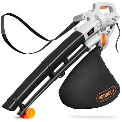 Image of VonHaus Leaf Blower and Vacuum 3000W – Corded Leaves Collector, Clear Gardens, Patios, Gutters, Driveways & More – Lightweight, 10m Cable, Shoulder Strap, Wheels, 35L Collection Bag – 3 Year Warranty