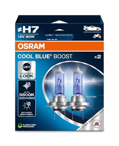 Image of OSRAM COOL BLUE® BOOST, H7, halogen headlight lamps, up to 5500K, Hanging folding box (2 lamps), offroad use only
