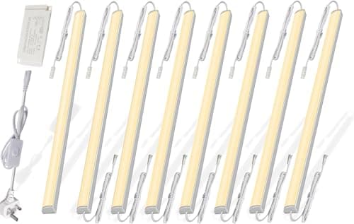 Image of Cefrank Under Cabinet Lighting – 8-Pack 30cm Rigid LED Bars for Kitchen Cabinet, 3000K Warm White (200 Lumens Each, 2W), Linkable Plug & Play with UK Plug