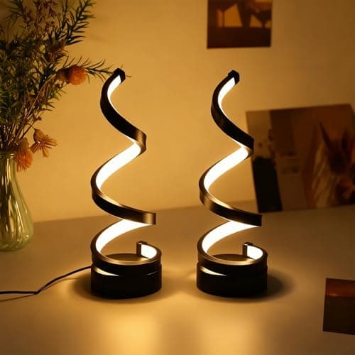 Image of Yolispa Spiral LED Table Lamp, 2 Pack 3 Colors Dimmable Black Bedside Lamp, Modern USB Powered Desk Light for Home Living Room Bedroom Office Decor