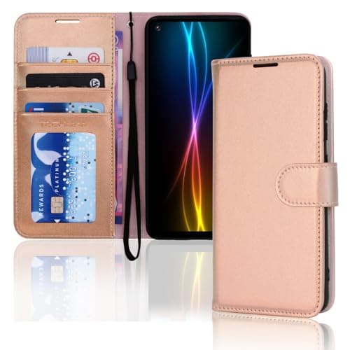 Image of TECHGEAR Galaxy A21s Leather Wallet Case, Flip Protective Case Cover with Wallet Card Holder, Stand and Wrist Strap - Rose Gold PU Leather with Magnetic Closure Designed For Samsung Galaxy A21s