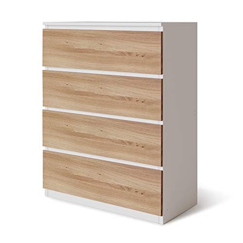 Image of URBNLIVING 4 Or 5 Drawer Skagen Wooden Bedroom Chest Cabinet No Handle Storage Cupboard Modern (White Carcass + Oak Drawers, 4 Drawers)