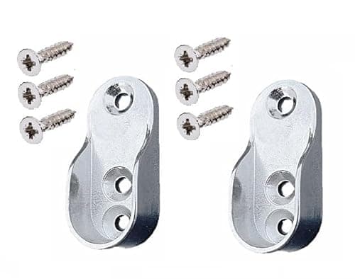 Image of SCARFELL 2 x Oval Wardrobe Rail Ends Supports Rail Brackets 15mm Wide Nickel Plated Silver with Screws