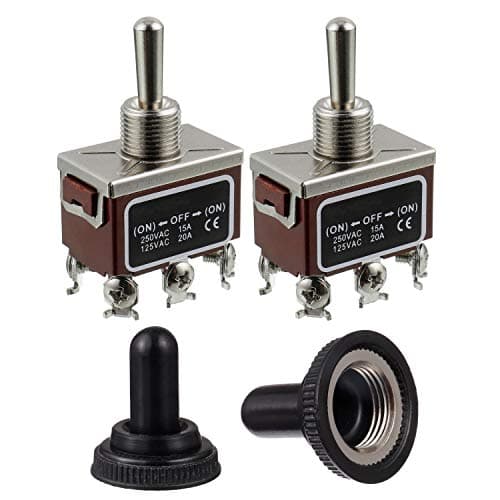 Image of BOJACK RT1322FS Toggle Switch 125V 20A Momentary Automatic reset Switches 250V 15A DPDT ON -OFF- ON 6 terminal pin Rocker Switch with Metal Waterproof Cap (Pack of 2 pcs)