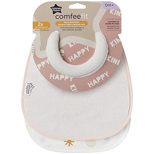 Image of Tommee Tippee Milk Feeding Bibs, Pack of 2, Pink, Super Soft and Extra Absorbent, Adjustable and Reversible, Ideal for Feeding and Teething