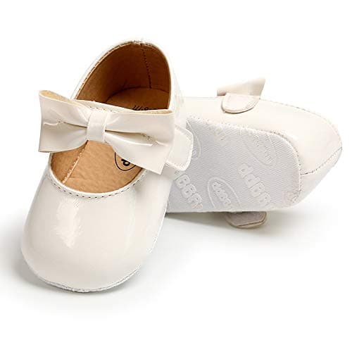 Image of RVROVIC Baby Girls Ballerina Mary Jane Flats Toddler Girl Princess Dress Shoes Soft Infant Crib Shoes(12-18 Months Toddler,2-White)