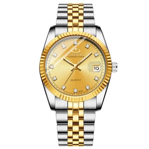 Image of JewelryWe His and Her Matching Couple Watches Gold-Silver Tone Quartz Calendar Watch,Men's Gold