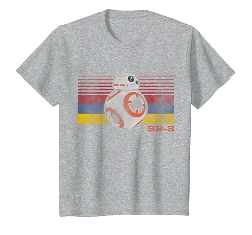 Image of Star Wars BB-8 Retro Stripes Episode 7 Graphic T-Shirt T-Shirt, Youth, Heather Grey, Large