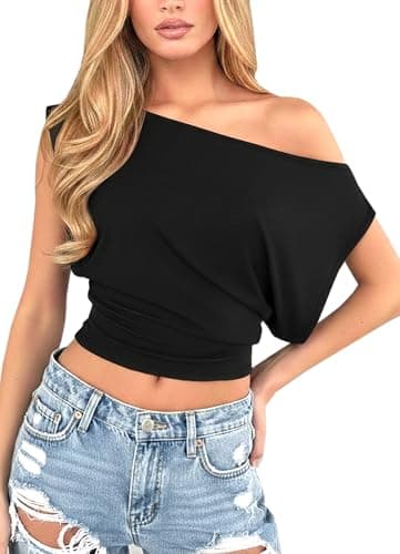 Image of Navneet Women Off The Shoulder Tops Y2K Going Out Tops Cinched Waist Bardot Top Night Out Sexy Top Clubbing Festival Outfits Black S