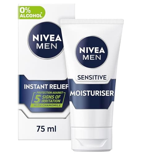 Image of NIVEA MEN Sensitive Moisturiser Tube (75ml), Hydrating Mens Moisturiser Face Cream with 0% Alcohol, Made for Sensitive Skin, Mens Skincare Essentials