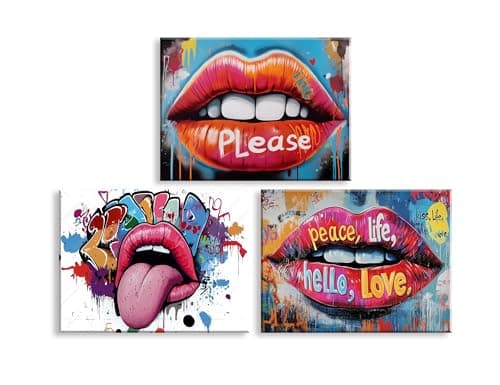 Image of Piy Painting Set of 3 Abstract Canvas Wall Art For Living Room, Graffiti Style Canvas Pictures For Wall, Art Posters Decorative Paintings For Bedroom Bathroom Hallway Home Decorations 12x16 inch