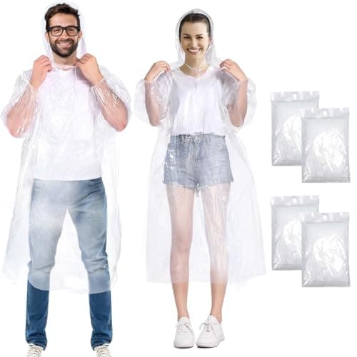 Image of Henrycares Waterproof Rain Ponchos Adult, 4pcs Disposable Clear Raincoats for Women and Men Emergency, 150cm with Hood and Sleeves, for Outdoor Concert, Theme Park, Sports Events, Camping, Hiking