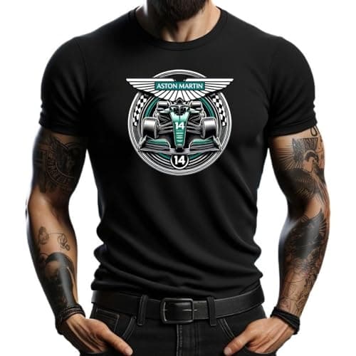 Image of Aston Martin Black T-Shirt - Racing Style for Motorsports Fans, Black/White, XL
