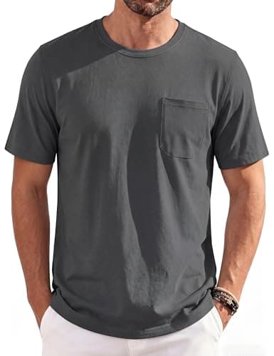 Image of TACVASEN Shirts with Pocket Mens T Shirt Summer Short Sleeve Regular Fit Round Neck Casual Tops Classic Tee Shirts Darkgrey,XL