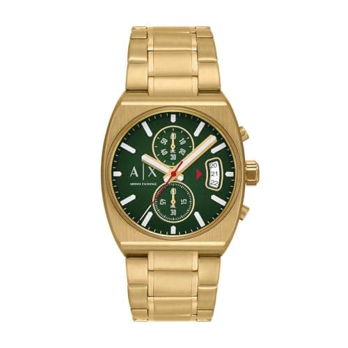 Image of Armani Exchange Watch for Men, Quartz Chronograph Movement and 40 mm Case Size with Stainless Steel Strap, Gold Tone and Green