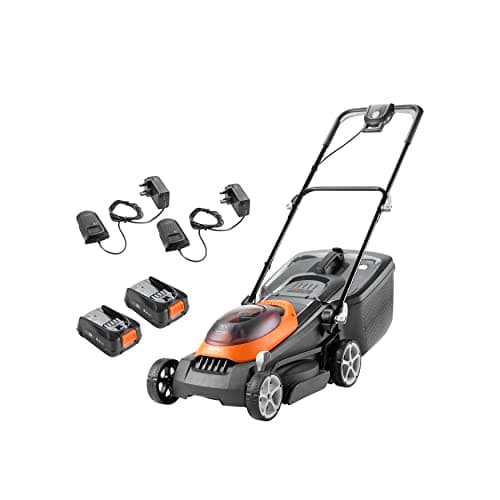 Image of Flymo 36V UltraStore 380R Cordless Lawnmower Kit - x2 18V Power For All Battery and Charger included, 38cm Cutting Width, Striped Lawn Finish, Close Edge Cutting, 45L Grass Box