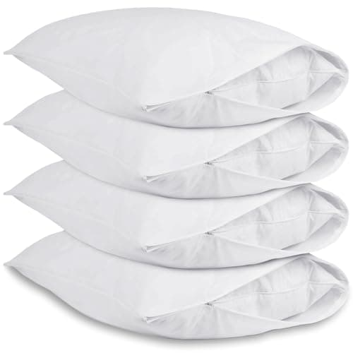Image of Pillow Protectors Pack of 4 Cotton , White, Pillow Case Covers Zipped, Soft Anti-Allergy Cotton Pillowcase Protection – 48 X 74 cm